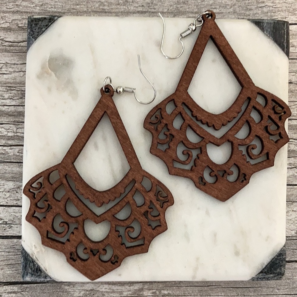 Petunia Laser Carved Wood Earrings - Picture 2 of 2